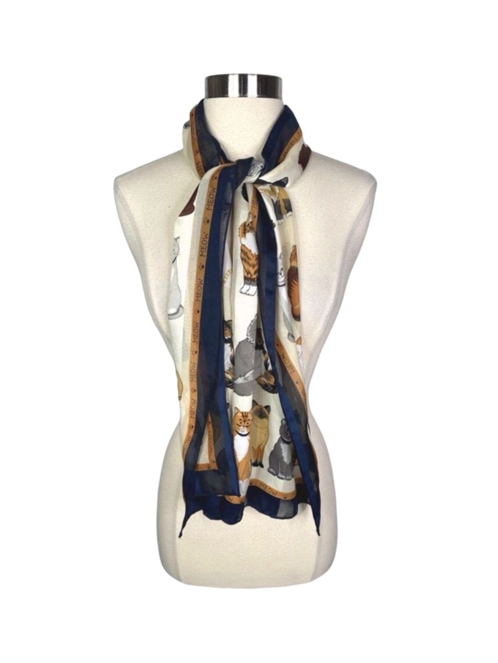 Vintage Cat Scarf - 58” x 13